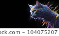 A colorful abstract portrait cat on black background. Generative AI. 104075207