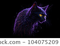 A colorful abstract portrait cat on black background. Generative AI. 104075209
