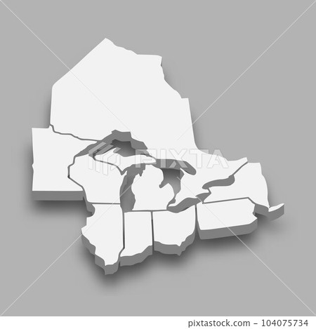 3d isometric map of Great Lakes region, isolated with shadow 3d isometric map of Great Lakes region, isolated with shadow 104075734
