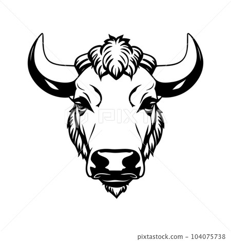 Bull head black and white vector icon. 104075738