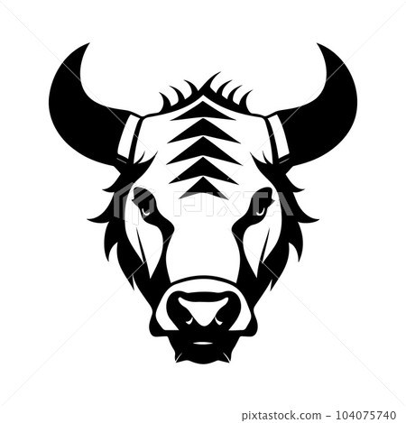 Bull head black and white vector icon. 104075740
