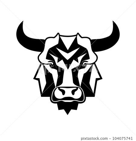 Bull head black and white vector icon. 104075741
