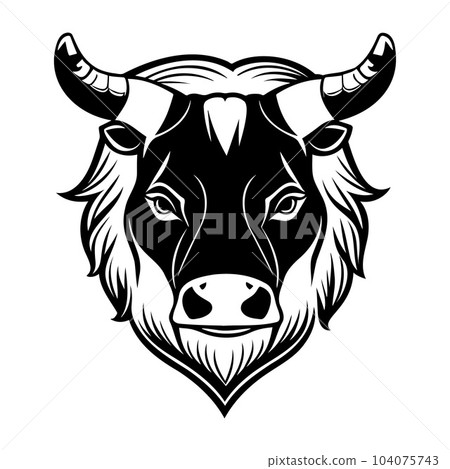 Bull head black and white vector icon. 104075743