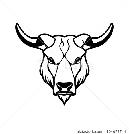 Bull head black and white vector icon. 104075744