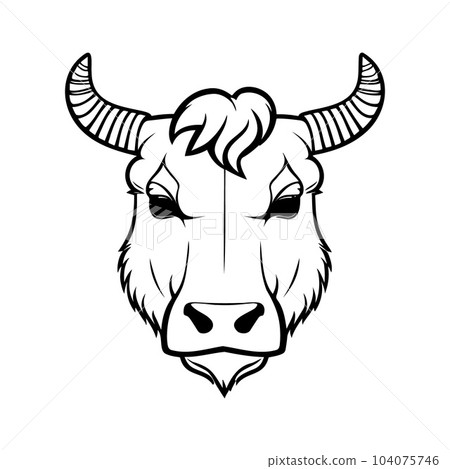 Bull head black and white vector icon. 104075746