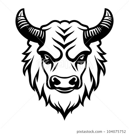 Bull head black and white vector icon. 104075752