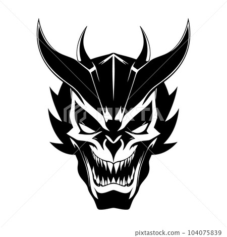 Devil head black and white vector icon Devil head black and white vector icon 104075839