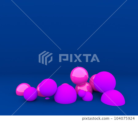 Falling purple, violet balls in the dark blue background. 3d render illustration for advertising. 104075924