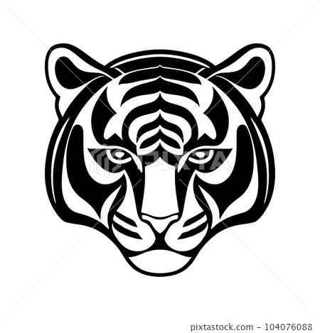 Tiger head black and white vector icon. - Stock Illustration [104076088 ...