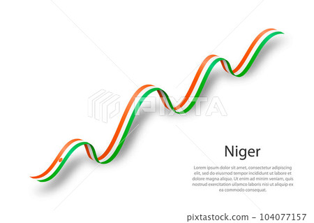 Waving ribbon or banner with flag of Niger 104077157