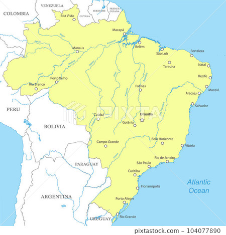 Political map of Brazil with national borders Political map of Brazil with national borders 104077890