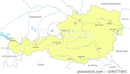 Political map of Austria with national borders Political map of Austria with national borders 104077891