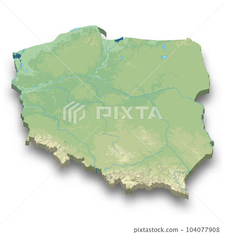 3d isometric relief map of Poland 3d isometric relief map of Poland 104077908