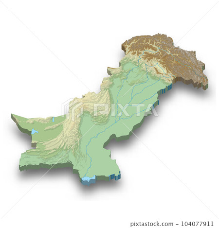 3d isometric relief map of Pakistan 3d isometric relief map of Pakistan 104077911