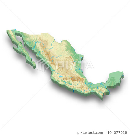 3d isometric relief map of Mexico 3d isometric relief map of Mexico 104077916