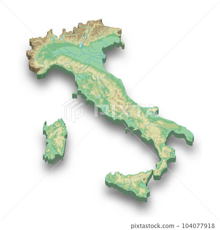 3d isometric relief map of Italy 3d isometric relief map of Italy 104077918