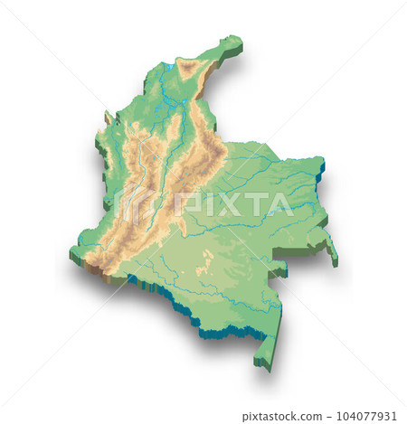 3d isometric relief map of Colombia 3d isometric relief map of Colombia 104077931