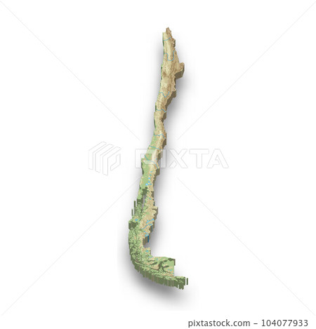 3d isometric relief map of Chile 3d isometric relief map of Chile 104077933