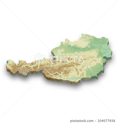 3d isometric relief map of Austria 3d isometric relief map of Austria 104077938