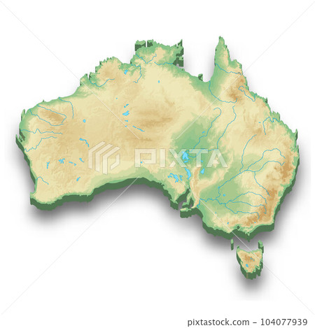 3d isometric relief map of Australia 3d isometric relief map of Australia 104077939