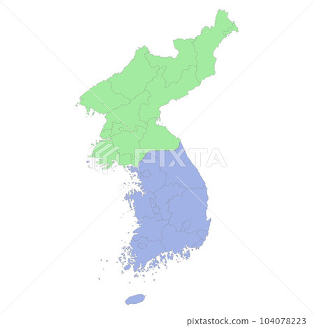 High quality political map of South Korea and North Korea with borders of the regions or provinces 104078223