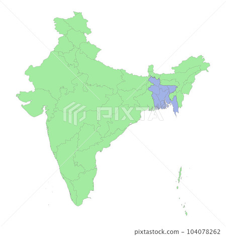 High quality political map of India and Bangladesh with borders of the regions or provinces 104078262