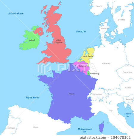 map of Western Europe with borders of the countries. 104078301