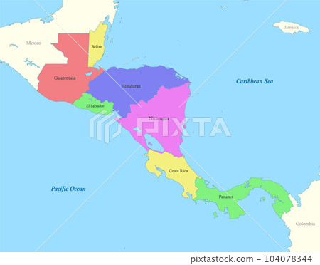map of Central America with borders of the states. 104078344