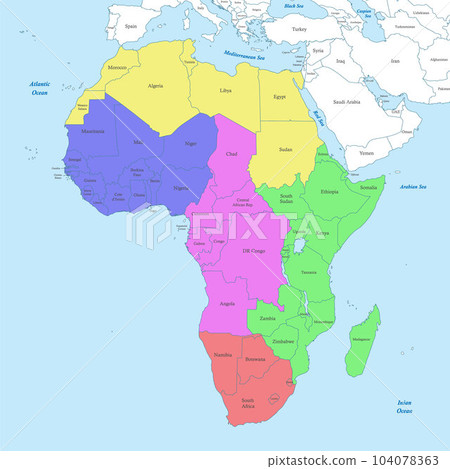 map of Africa with borders of the states. 104078363