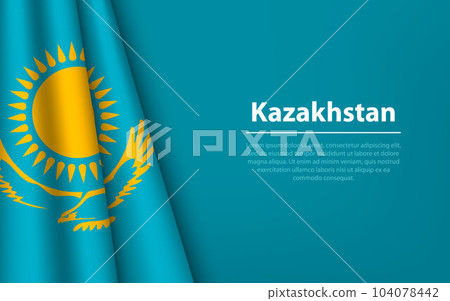 Wave flag of Kazakhstan with copyspace background. 104078442
