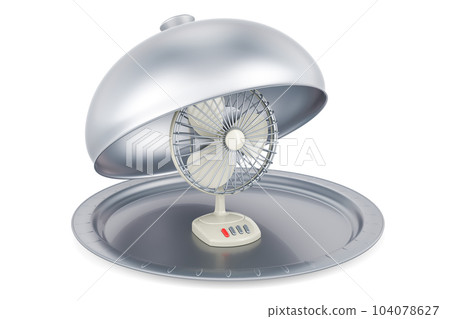 Restaurant cloche with table fan, 3D rendering Restaurant cloche with table fan, 3D rendering 104078627
