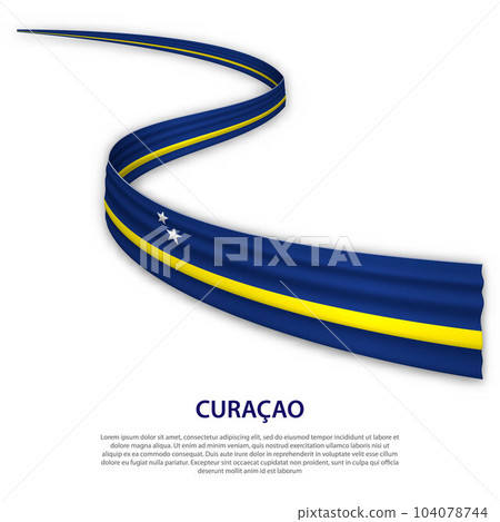 Waving ribbon or banner with flag of Curacao 104078744