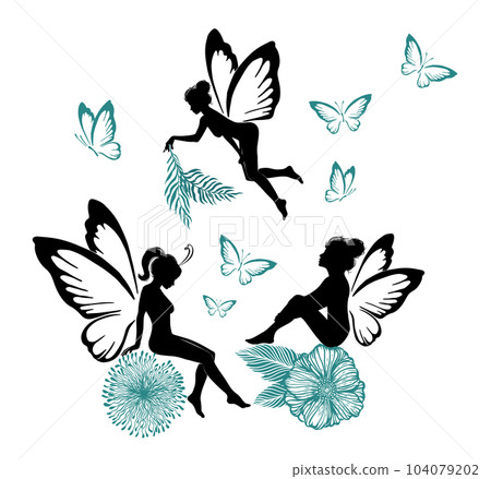 Butterfly fairy silhouette. Vector illustration Butterfly fairy silhouette. Vector illustration 104079202