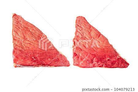 Heifer raw red meat tri-tip steaks isolated on white Heifer raw red meat tri-tip steaks isolated on white 104079213