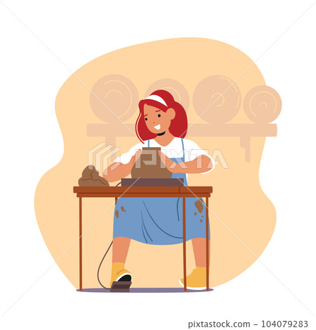 Child Girl Character Engaging In Pottery, Shaping Clay With Hands, Exploring Creativity And Experiencing The Tactile Joy Child Girl Character Engaging In Pottery, Shaping Clay With Hands, Exploring Creativity And Experiencing The Tactile Joy 104079283