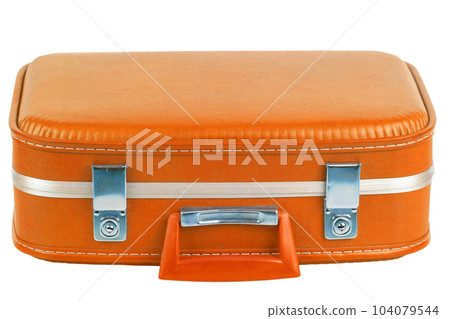 Vintage orange suitcase isolated on white. 104079544