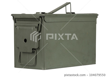 US army green metal ammo can for gun cartridges. 104079550