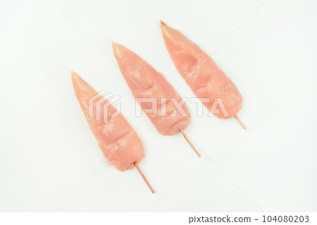 Chicken fillet inner skewers.Raw Chicken breast Fillets.Food concept.Top view.Skewers from raw chicken meat inner fillet on white background.Food for retail.Ogranic food,healthy eating. Chicken fillet inner skewers.Raw Chicken breast Fillets.Food concept.Top view.Skewers from raw chicken meat inner fillet on white background.Food for retail.Ogranic food,healthy eating. 104080203