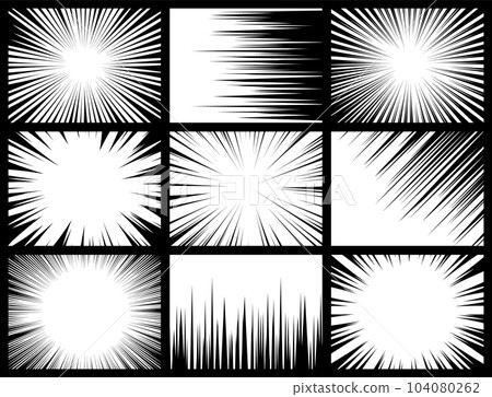 Comic book radial rays, lines. Comics background with motion, speed lines. Pop art style elements. Vector illustration 104080262