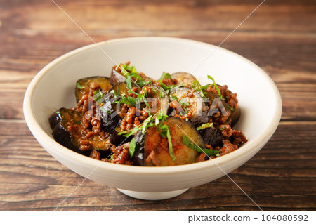 Stir-fried eggplant with meat and miso Stir-fried eggplant with meat and miso 104080592