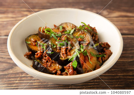 Stir-fried eggplant with meat and miso Stir-fried eggplant with meat and miso 104080597