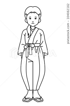 戰爭婦女和服線描黑色日本 104082182