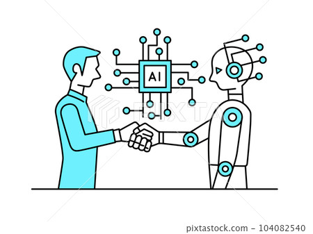 Man and robot shaking hands 104082540