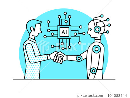 Man and robot shaking hands 104082544