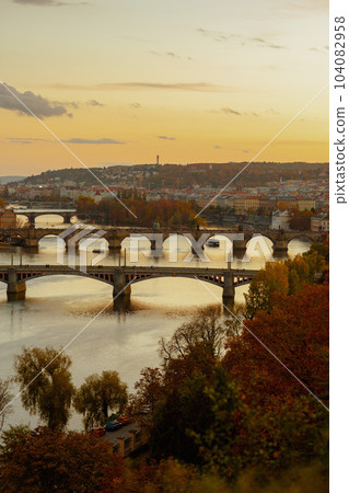 landscape at sunset in autumn in Prague, Czech Republic landscape at sunset in autumn in Prague, Czech Republic 104082958