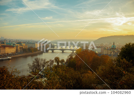 landscape at sundown in autumn in Prague, Czech Republic landscape at sundown in autumn in Prague, Czech Republic 104082960