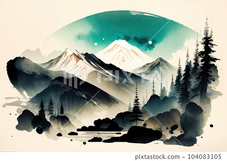 japanese style ink landscape illustration 104083105