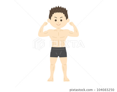 Illustration of a man wearing boxer shorts taking a muscle pose 104083250