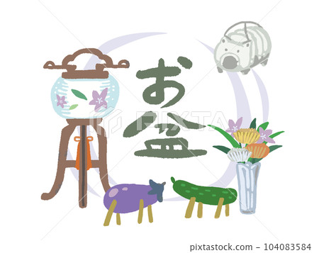 Obon headline handwritten watercolor style illustration 104083584
