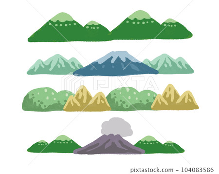 各種山脈的手繪水彩風格線條插圖集 各種山脈的手繪水彩風格線條插圖集 104083586
